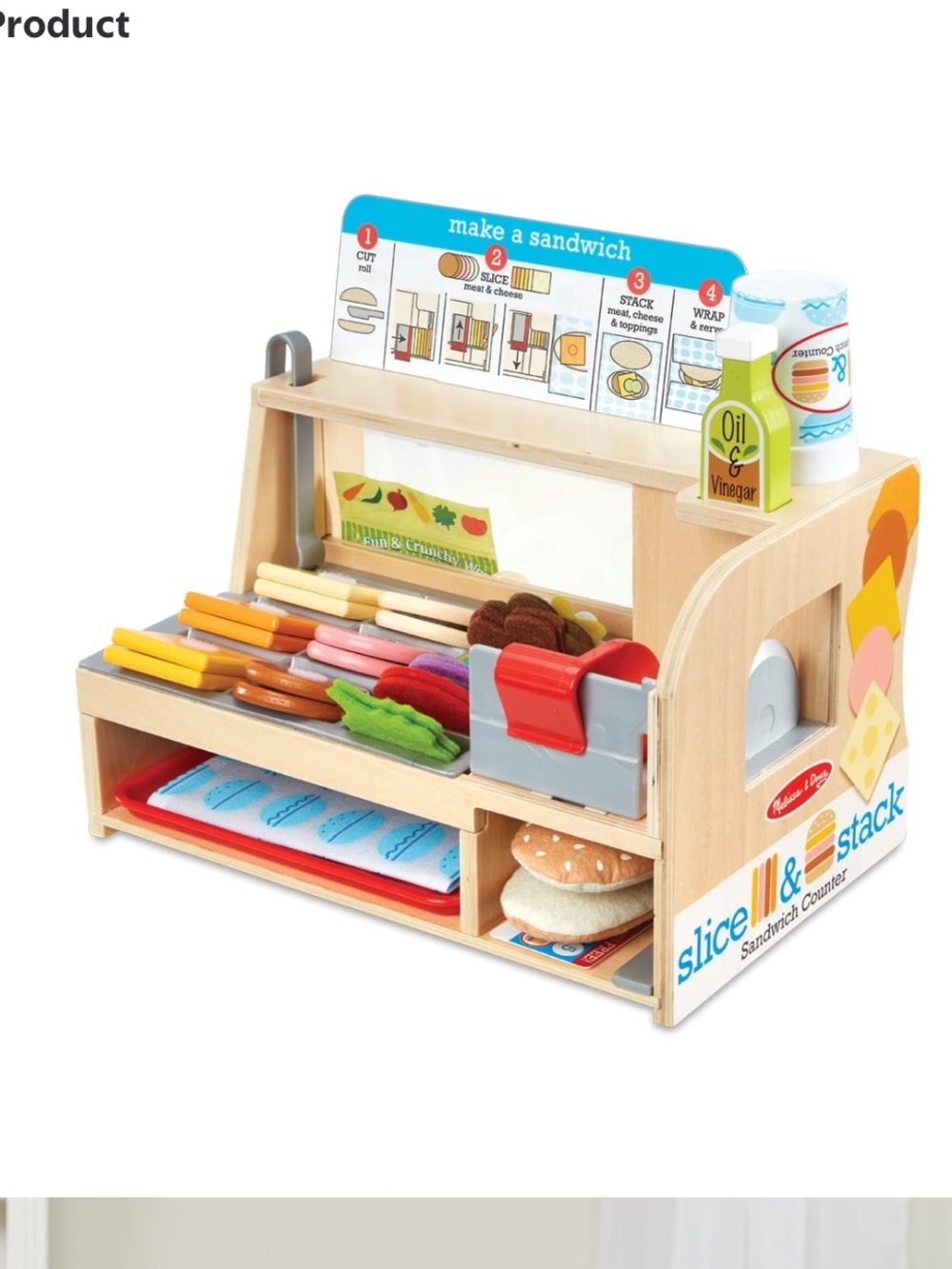 Melissa & Doug Wooden Slice & Stack Sandwich Counter with Deli Slicer Toy